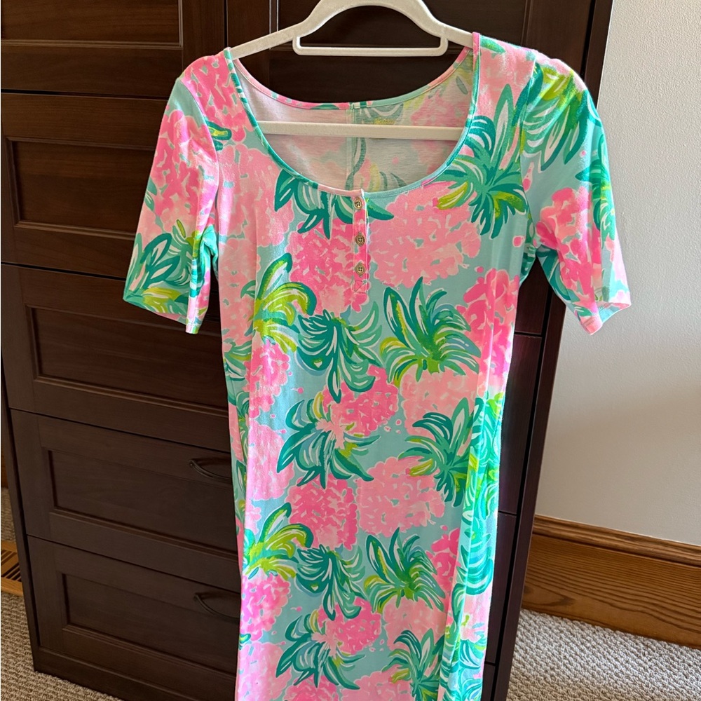 Floral Print Dress in Pink and Green